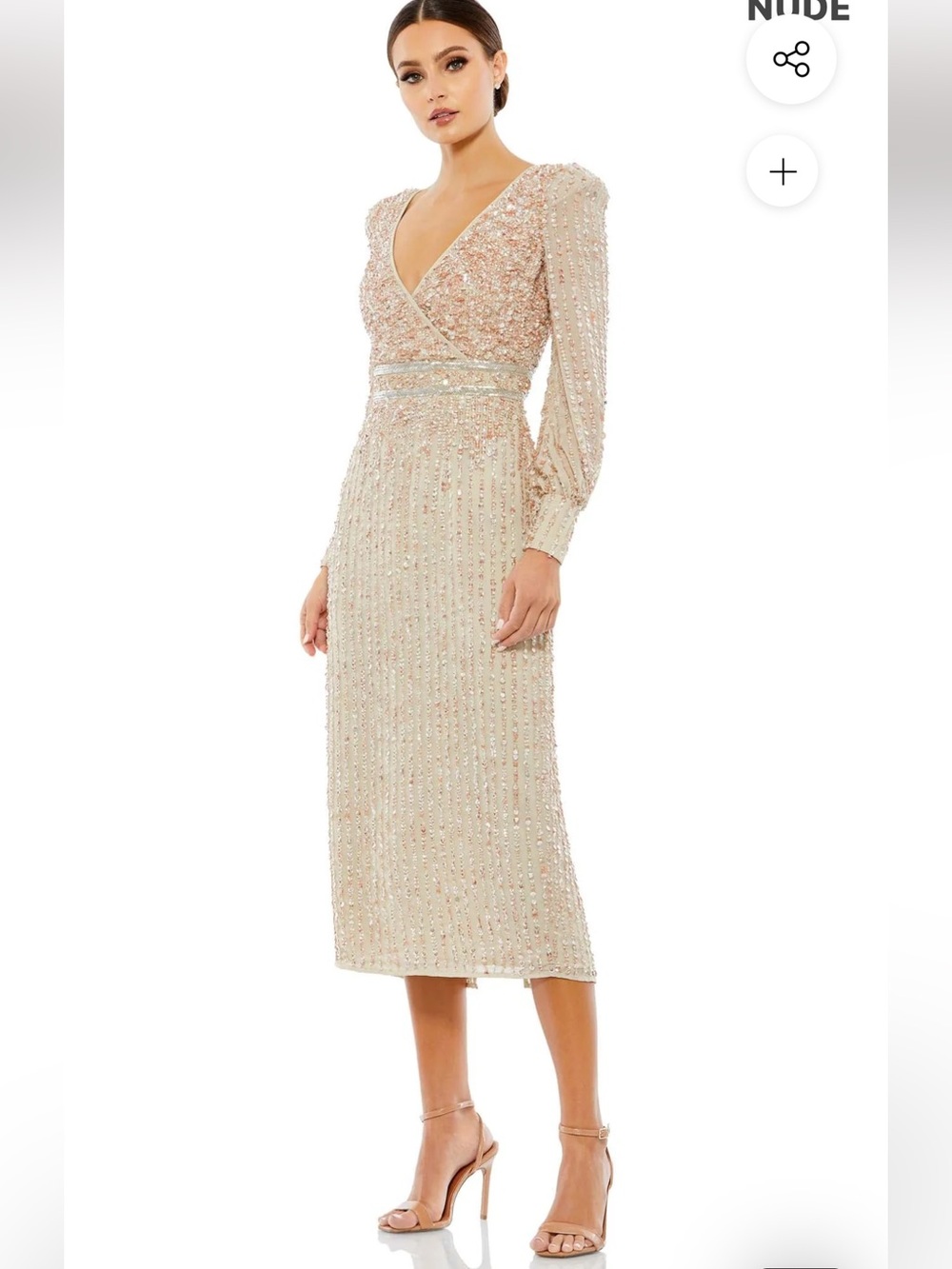 NWT - Mac Duggal Blush Pink Beaded Long-Sleeve Evening Gown 93593 - Size 2